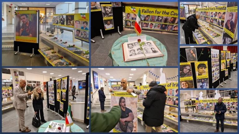 Sweden, Borås—December 15, 2022: Supporters of the People's Mojahedin Organization of Iran (PMOI/MEK) held a photo exhibition in memory of the martyrs of the nationwide Iranian Revolution. This exhibition was held in the central library of the city of Borås.