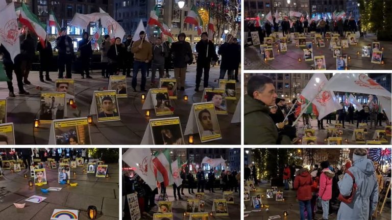 Oslo, Norway—December 3, 2022: Freedom-loving Iranians and supporters of the People's Mojahedin Organization of Iran (PMOI/MEK) held a rally and photo exhibition in memory of the martyrs of the nationwide Iranian Revolution. They also expressed their solidarity with the Iranian people’s uprising.