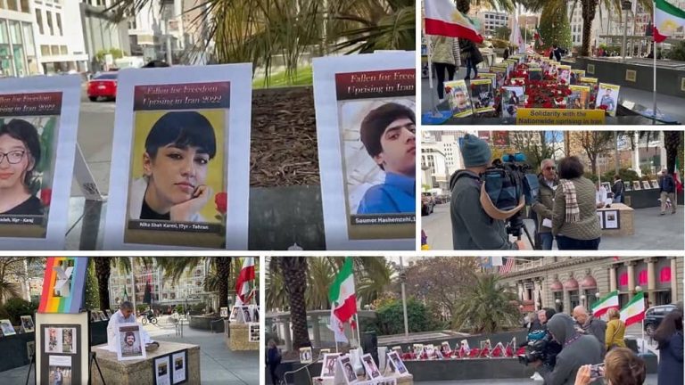 San Francisco—December 3, 2022: Freedom-loving Iranians and supporters of the People's Mojahedin Organization of Iran (PMOI/MEK) held a rally and photo exhibition in memory of the martyrs of the nationwide Iranian Revolution. They also expressed their solidarity with the Iranian people’s uprising.