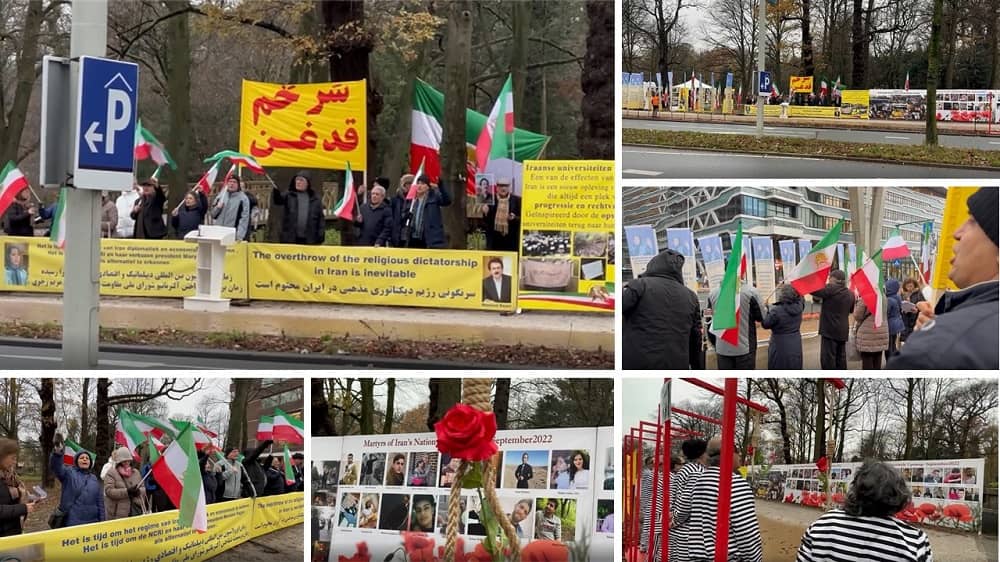 The Hague—December 20, 2022: Iranian Resistance Supporters Held a Rally and Photo Exhibition in Support of the Iran Revolution