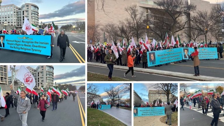 Washington, DC—December 17, 2022: Iranian-American community members and Iranian Resistance supporters (NCRI and MEK), after the successful holding of the conference; “Washington Summit Iran Uprising Prospects & Correct Policy Options,” held a significant rally in support of the nationwide Iranian people uprising.