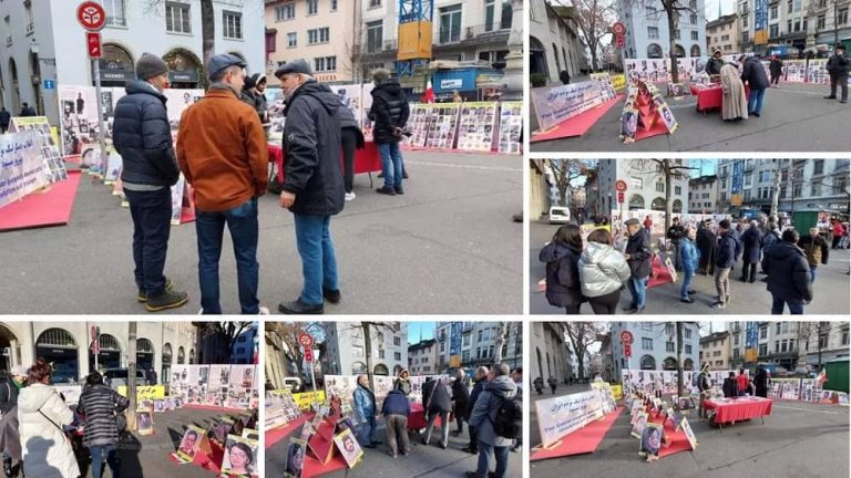 Zurich, Switzerland—December 20, 2022: Freedom-loving Iranians and supporters of the People's Mojahedin Organization of Iran (PMOI/MEK) held a photo exhibition in memory of the martyrs of the nationwide Iranian Revolution.