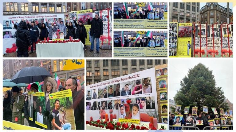 Amsterdam, the Netherlands—December 30, 2022: on the eve of New Year 2023, freedom-loving Iranians and supporters of the People's Mojahedin Organization of Iran (PMOI/MEK) held a rally to commemorate the martyrs of the nationwide Iranian Revolution.