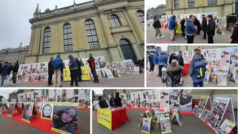 Bern, Switzerland—January 25, 2023: Freedom-loving Iranians, supporters of the People’s Mojahedin Organization of Iran (PMOI/MEK), held a photo exhibition in memory of the martyrs of the nationwide Iranian Revolution. They also expressed solidarity with the nationwide uprising, which has entered its fifth month despite the regime’s brutal crackdown.
