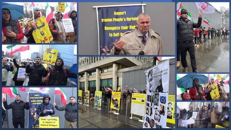 Brussels, Belgium—Wednesday, January 4, 2023: Freedom-loving Iranians, supporters of the Iranian Resistance (NCRI and MEK), honored the memory of the martyrs by holding an exhibition and demonstrations in support of the nationwide Iran protests.