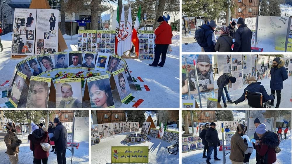 Davos, Switzerland—January 26, 2023: MEK Supporters Held an Exhibition in Support of the Iran Revolution