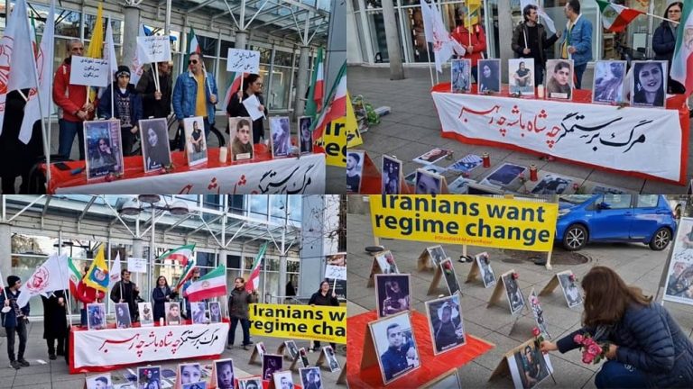 Heidelberg, Germany—December 30, 2022: on the eve of New Year 2023, freedom-loving Iranians and supporters of the People's Mojahedin Organization of Iran (PMOI/MEK) held a rally to commemorate the martyrs of the nationwide Iranian Revolution.