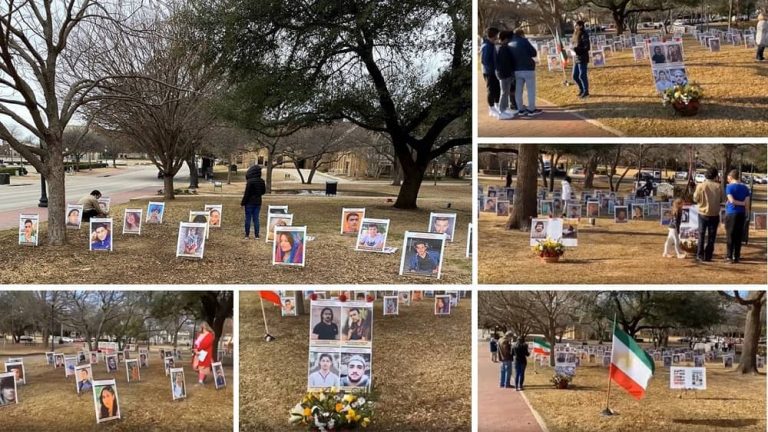 Plano, Texas—January 24, 2023: Freedom-loving Iranians and supporters of the People's Mojahedin Organization of Iran (PMOI/MEK) held a photo exhibition in memory of the martyrs of the nationwide Iranian Revolution.