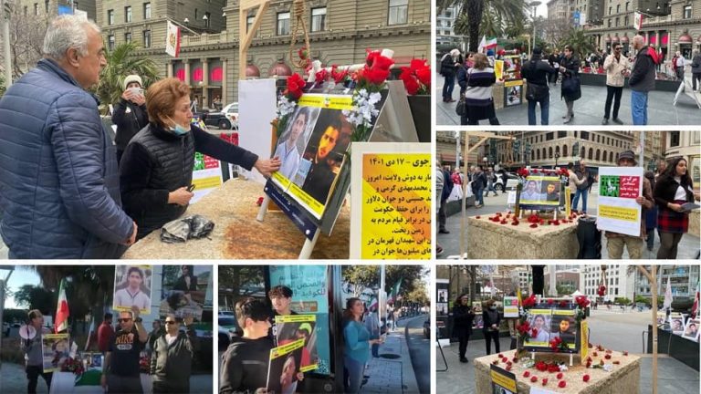 San Francisco and Houston—January 8, 2023: Members of the Iranian communities and Iranian Resistance (NCRI and MEK) supporters Held an Exhibition in San Francisco and Rallied in Houston. They denounced the executions of another two young protesters, Mohammad Mehdi Karami and Seyed Mohammad Hosseini, by the criminal mullahs' regime.