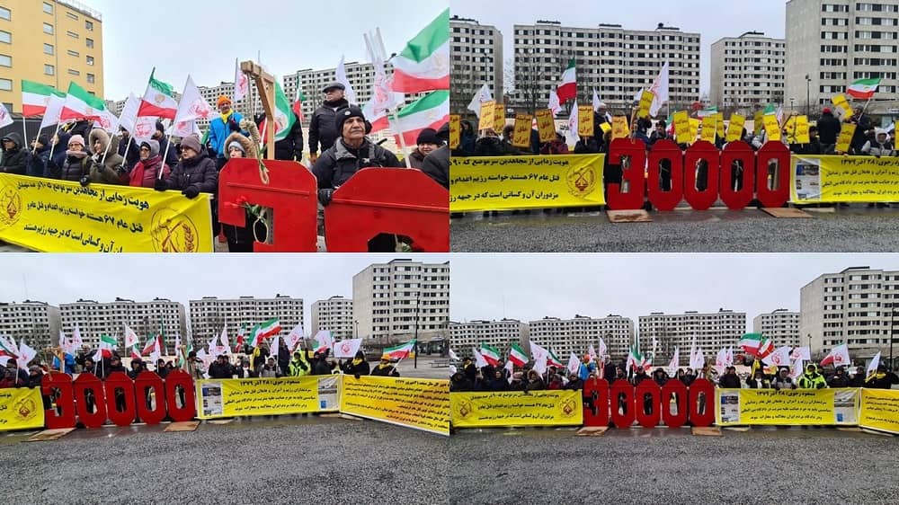 Stockholm—January 25, 2023: MEK Supporters Rally in Front of the Swedish Court, Seeking Justice for the 1988 Massacre Victims