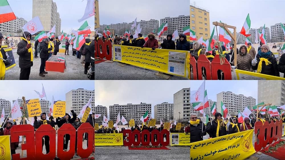 Stockholm—January 23, 2023: MEK Supporters Rally in Front of the Swedish Court, Seeking Justice for the 1988 Massacre Victims