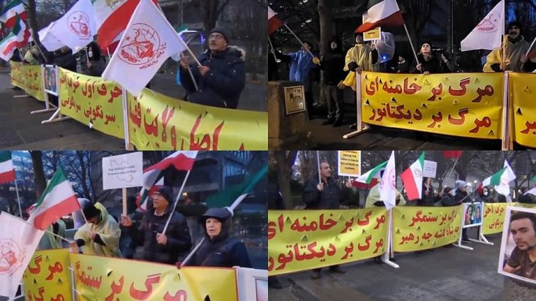Toronto, Canada—December 30, 2022: on the eve of New Year 2023, freedom-loving Iranians and supporters of the People's Mojahedin Organization of Iran (PMOI/MEK) held a rally to commemorate the martyrs of the nationwide Iranian Revolution.