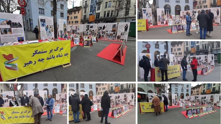 Zurich, Switzerland—January 24, 2023: Freedom-loving Iranians and supporters of the People's Mojahedin Organization of Iran (PMOI/MEK) held a photo exhibition in memory of the martyrs of the nationwide Iranian Revolution.