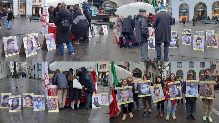 Zurich, Switzerland—January 3, 2023: Freedom-loving Iranians and supporters of the People's Mojahedin Organization of Iran (PMOI/MEK) held a photo exhibition in memory of the martyrs of the nationwide Iranian Revolution. They also expressed their solidarity with the nationwide Iran protests.