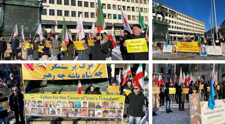 Gothenburg, Sweden—February 4, 2023: Freedom-loving Iranians and supporters of the People's Mojahedin Organization of Iran (PMOI/MEK) held a rally in solidarity with the Iranian people's uprising.