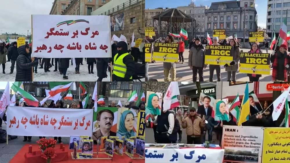 February 25, 2023: MEK Supporters Demonstrated in Support of the Iran Revolution in Stockholm, Cologne, Berlin, Hamburg, and Antwerp