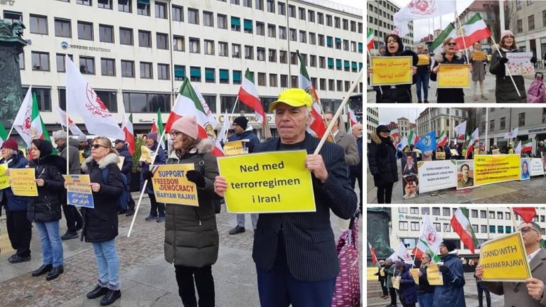 Gothenburg, Sweden—March 25, 2023: Freedom-loving Iranians and supporters of the People's Mojahedin Organization of Iran (PMOI/MEK) held a rally and expressed solidarity with the nationwide Iran protests.