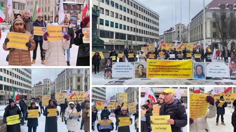 Gothenburg, Sweden—March 11, 2023: Freedom-loving Iranians and supporters of the People's Mojahedin Organization of Iran (PMOI/MEK) held a rally and expressed solidarity with the nationwide Iran protests.