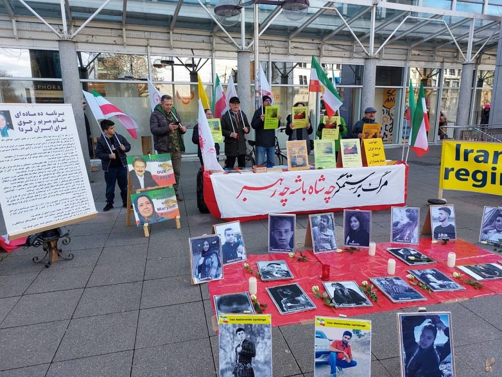 Heidelberg, Germany—March 11, 2023: MEK Supporters Rally to Support the Iran Revolution