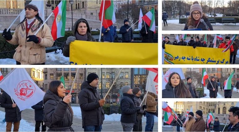 Oslo, Norway—March 11, 2023: Freedom-loving Iranians and supporters of the People's Mojahedin Organization of Iran (PMOI/MEK) held a rally in front of the Norwegian Parliament and expressed solidarity with the nationwide Iran protests.