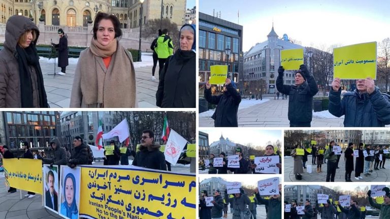 Oslo, Norway—March 4, 2023: Freedom-loving Iranians and supporters of the People's Mojahedin Organization of Iran (PMOI/MEK) held a rally in Oslo and expressed solidarity with the nationwide Iran protests.