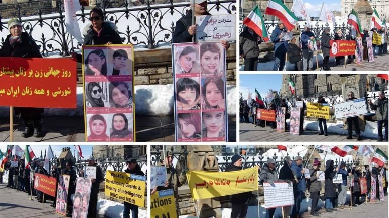 Ottawa, Canada—March 5, 2023: Freedom-loving Iranians and supporters of the People's Mojahedin Organization of Iran (PMOI/MEK) held a rally and expressed solidarity with the nationwide Iran protests.