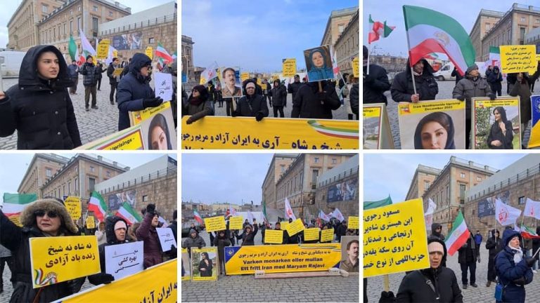 Stockholm, Sweden—March 4, 2023: Freedom-loving Iranians and supporters of the People’s Mojahedin Organization of Iran (PMOI/MEK) held a rally in Stockholm and expressed solidarity with the nationwide Iran protests.