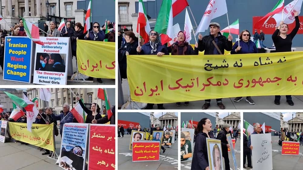 London, England—April 15, 2023: Freedom-Loving Iranians and MEK Supporters Rally to Support the Iran Revolution