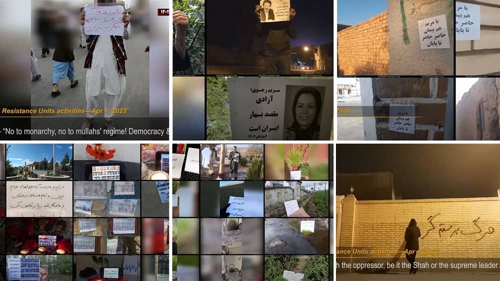 Iran, April 2-8, 2023: MEK Resistance Units continued their relentless activities during the past week. MEK Resistance Units installed posters of Iranian Resistance leader Massoud Rajavi and NCRI President-elect Maryam Rajavi in public places.