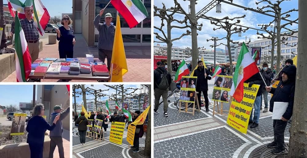Michigan, United States—April 9, 2023: Freedom-loving Iranians, supporters of the People's Mojahedin Organization of Iran (PMOI/MEK) held a rally in solidarity with the Iranian Revolution. Also on April 8, MEK supporters in Frankfurt, Germany, rallied in support of the nationwide uprising in Iran.
