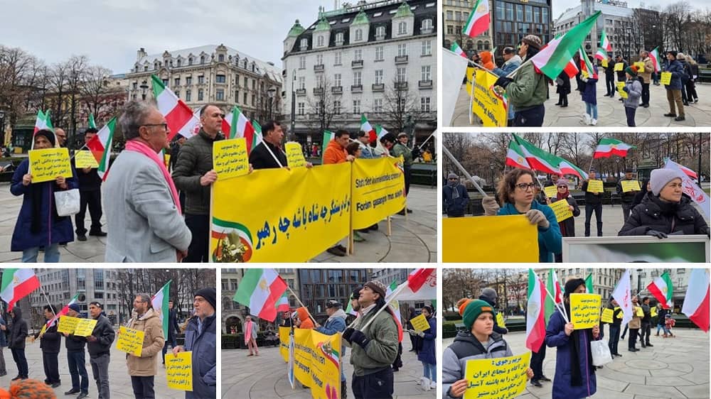Oslo, Norway—April 15, 2023: Freedom-loving Iranians and supporters of the People's Mojahedin Organization of Iran (PMOI/MEK) and the National Council of Resistance of Iran (NCRI) held a rally in solidarity with the Iranian people's uprising.