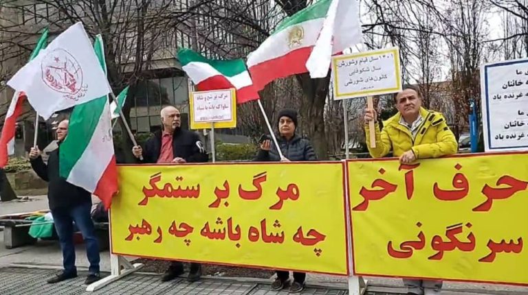 Toronto, Canada—April 1, 2023: Freedom-loving Iranians and supporters of the People’s Mojahedin Organization of Iran (PMOI/MEK) held a rally and expressed solidarity with the nationwide Iranian uprising against the mullahs' regime.