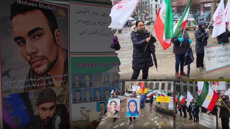 Vancouver, Canada—April 8, 2023: Freedom-loving Iranians and supporters of the People’s Mojahedin Organization of Iran (PMOI/MEK) held a rally and commemorated the martyrs of April 8, 2011, in Ashraf.