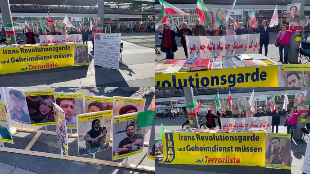 Cologne, Germany—May 3, 2023: MEK Supporters Rally to Support the Iran Revolution