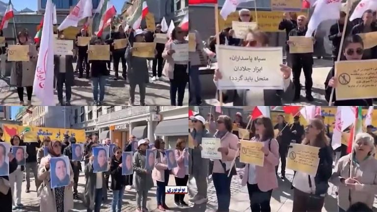 Gothenburg, Sweden—May 8, 2023: Freedom-loving Iranians and supporters of the People's Mojahedin Organization of Iran (PMOI/MEK) held a rally in solidarity with the Iranian Revolution.