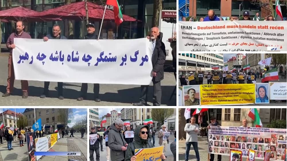 Gothenburg, and Bremen—May 1, 2023: Freedom-loving Iranians, supporters of the People's Mojahedin Organization of Iran (PMOI/MEK) held rallies in support of the Iranian Revolution.