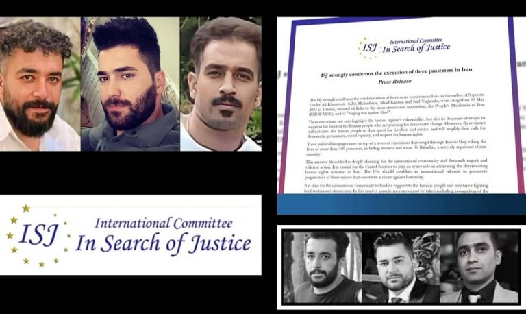 May 21, 2023: The International Committee in Search of Justice (ISJ), issued a statement and strongly condemned the execution of three young Iranian protesters by the mullahs’ regime. ISJ also condemned the ongoing wave of executions carried out by the Iranian regime.