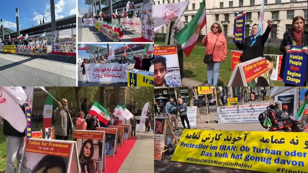 London, Cologne, and Berlin—May 17, 2023: MEK Supporters Rallied to Support the Iran Revolution