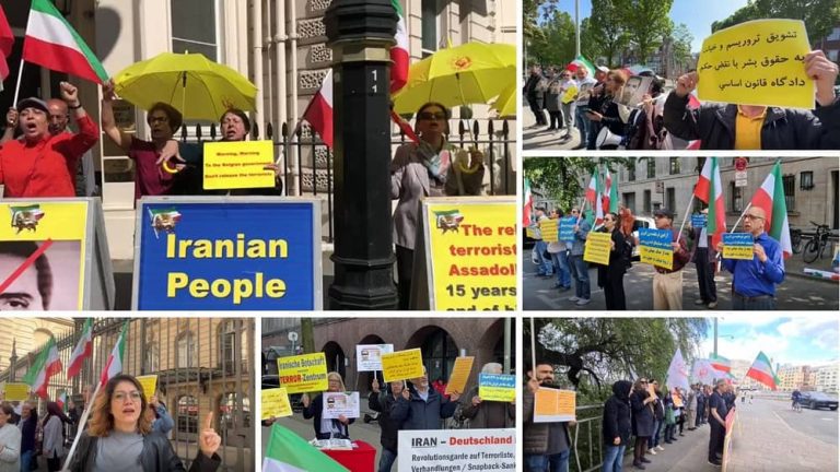 May 26, 2023: Supporters of the People’s Mojahedin Organization of Iran (PMOI/MEK) and freedom-loving Iranians held protest rallies against the appeasement policy and the release of Iran's regime diplomat-terrorist Assadollah Assadi, in London, Paris, Berlin, Stockholm, The Hague, Bern, Hamburg, and Halle. They also express their solidarity with the ongoing Iranian Revolution.
