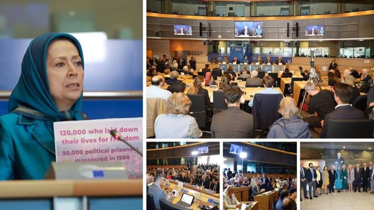 Brussels, May 24, 2023: Mrs. Maryam Rajavi, the President-elect of the National Council of Resistance of Iran (NCRI), entered the European Parliament in Brussels to a warm welcome of a group of European Parliament members. She participated in the conference “Iran: Prospects for Change and EU Policy”.