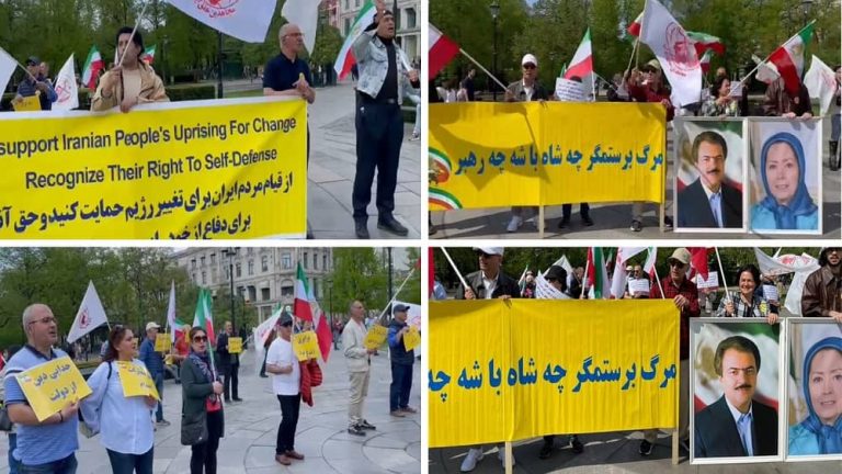 Oslo, Norway—May 13, 2023: Supporters of the People's Mojahedin Organization of Iran (PMOI/MEK) and freedom-loving Iranians gathered to show their solidarity with the ongoing Iranian Revolution. They Also Condemned Recent Brutal Executions in Iran by the Mullahs' Regime.