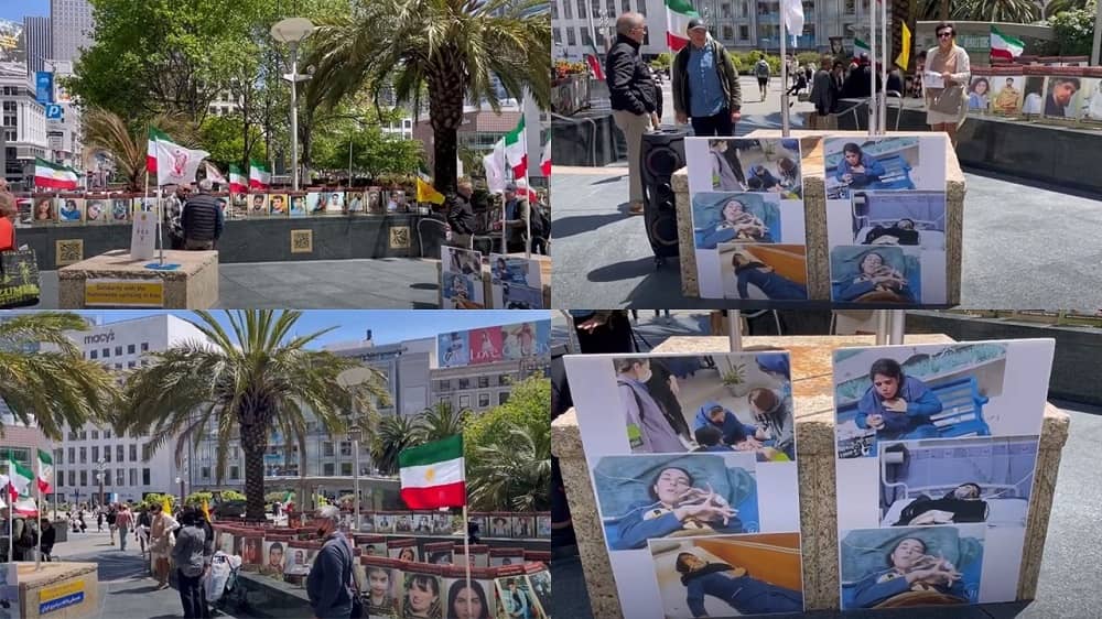San Francisco —April 29, 2023: Members of the Iranian communities and supporters of the People’s Mojahedin Organization of Iran (PMOI/MEK) held an exhibition of the martyrs of the nationwide protests killed by the mullahs’ regime in Union Square in support of the Iranian Revolution.