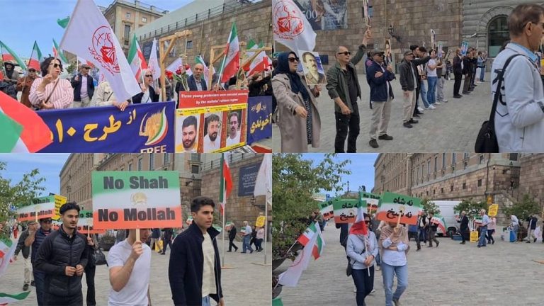 Stockholm, Sweden—May 27, 2023: Supporters of the People’s Mojahedin Organization of Iran (PMOI/MEK) and freedom-loving Iranians held a protest rally against the appeasement policy and the release of Iran's regime diplomat-terrorist Assadollah Assadi.