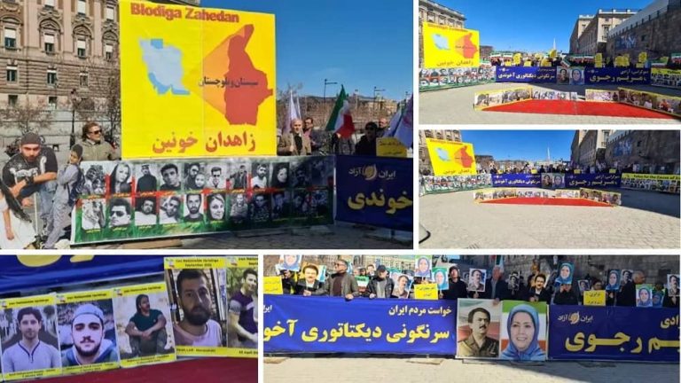 Stockholm, Sweden—May 6, 2023: Freedom-Loving Iranians and MEK Supporters Rally in Front of the Swedish Parliament to Support the Iran Revolution.