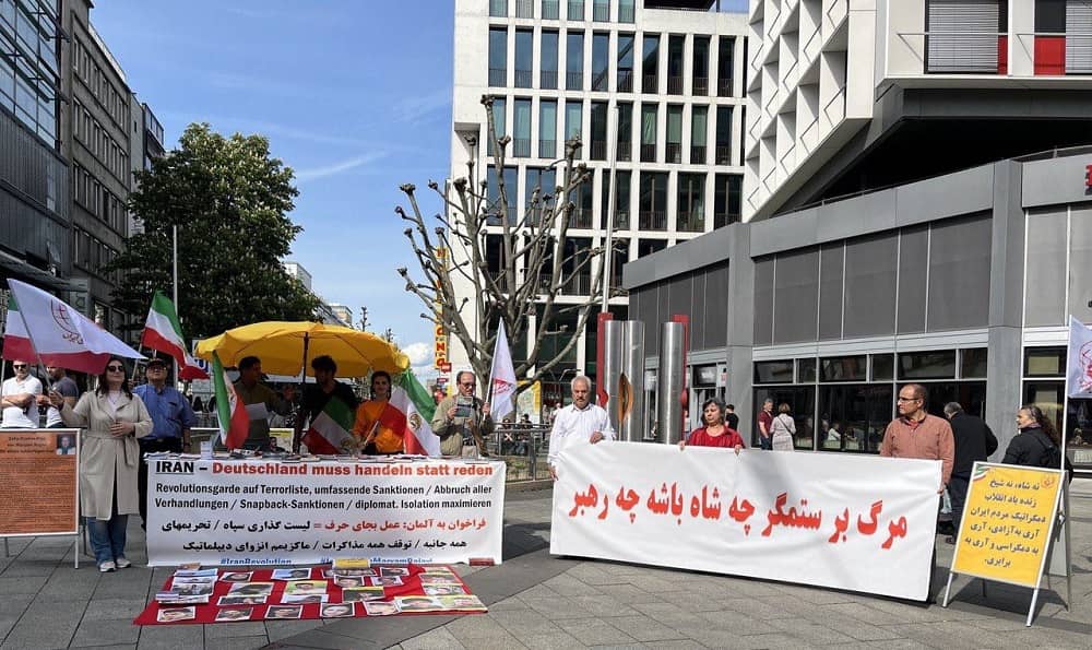 Stuttgart, Germany—May 6, 2023: Freedom-Loving Iranians and MEK Supporters Rally to Support the Iran Revolution.