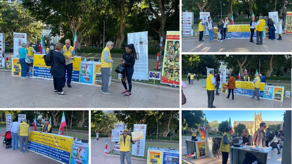 Sydney, Australia—May 6, 2023: Freedom-loving Iranians and supporters of the People’s Mojahedin Organization of Iran (PMOI/MEK) held a rally and expressed solidarity with the nationwide Iranian uprising against the mullahs' regime.