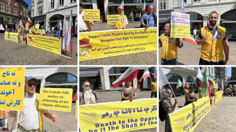 Aarhus, Denmark—June 10, 2023: Freedom-loving Iranians and supporters of the People’s Mojahedin Organization of Iran (PMOI/MEK) held a rally in solidarity with the Iran Revolution.