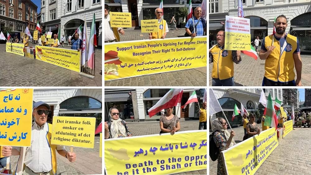 Aarhus, Denmark—June 10, 2023: Freedom-loving Iranians and supporters of the People’s Mojahedin Organization of Iran (PMOI/MEK) held a rally in solidarity with the Iran Revolution.