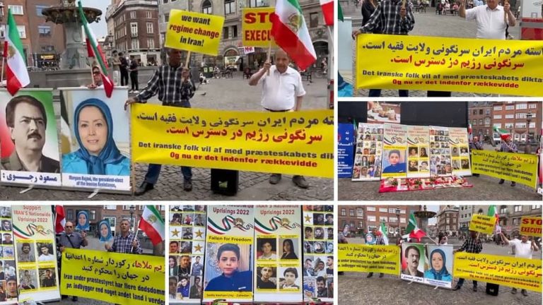 Copenhagen, Denmark—June 17, 2023: Freedom-loving Iranians and supporters of the People’s Mojahedin Organization of Iran (PMOI/MEK) held a rally and photo exhibition of the Iranian uprising martyrs in solidarity with the Iran Revolution.