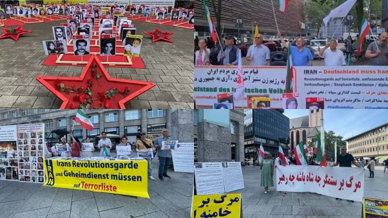 Hamburg and Cologne—June 17, 2023:  Supporters of the People’s Mojahedin Organization of Iran (PMOI/MEK) and freedom-loving Iranians held rallies and photo exhibitions of the Iranian uprising martyrs in solidarity with the Iran Revolution.